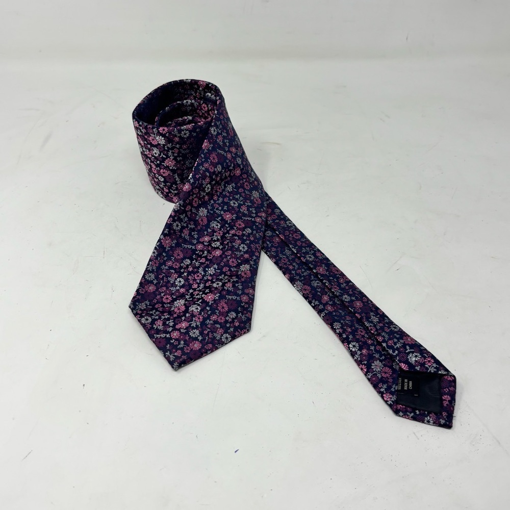 PRONTO UOMO Men’s Blue Pink Ditzy Floral Woven 100% Silk Neck Tie 58” Long